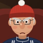 Nonno Vince in a red toque with a white pompom