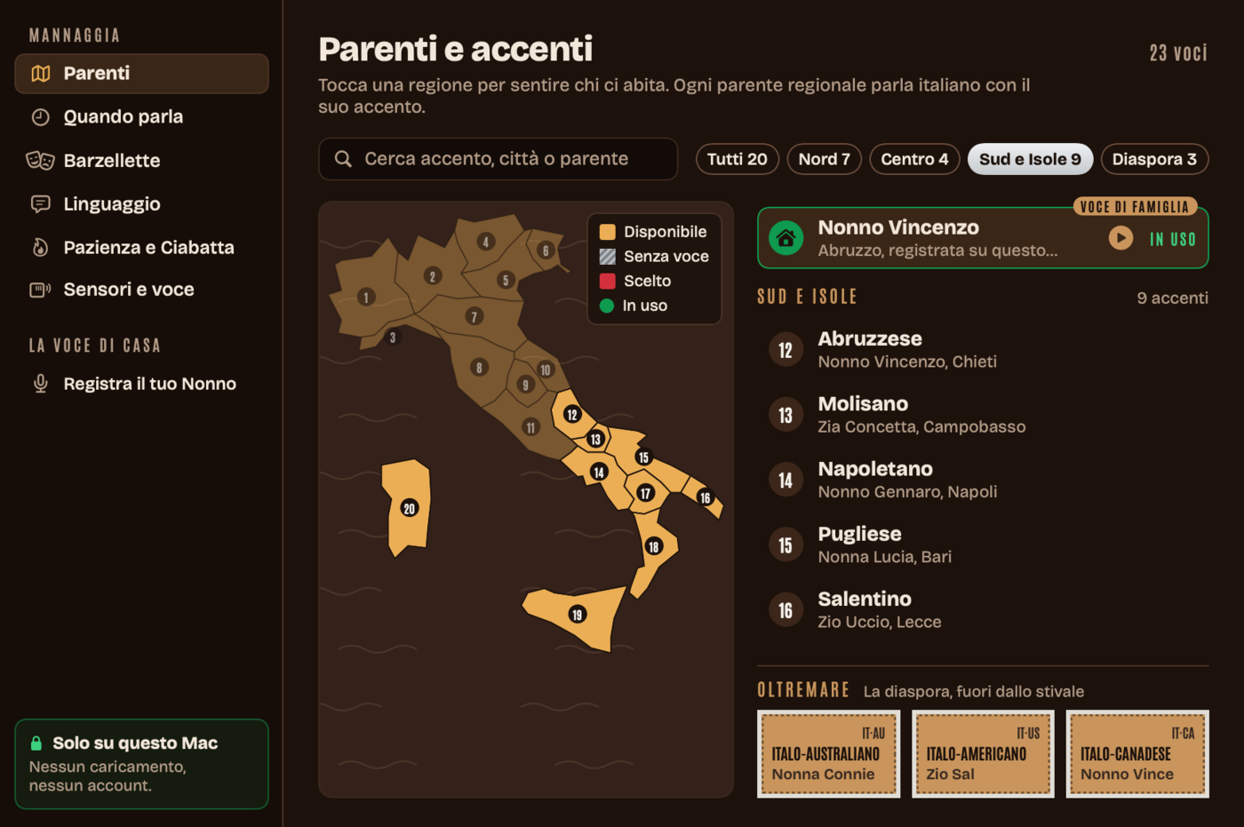 Real app: a recorded family voice, Nonno Vincenzo, shown among the relatives